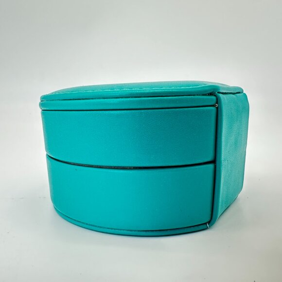 NEW Turquoise Round Travel Jewelry Box Organizer w/ Mirror & Snap Closure - Picture 7 of 7